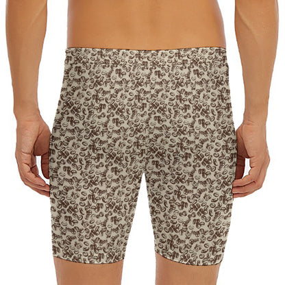 Vintage Coffee Bean Pattern Print Men's Long Boxer Briefs