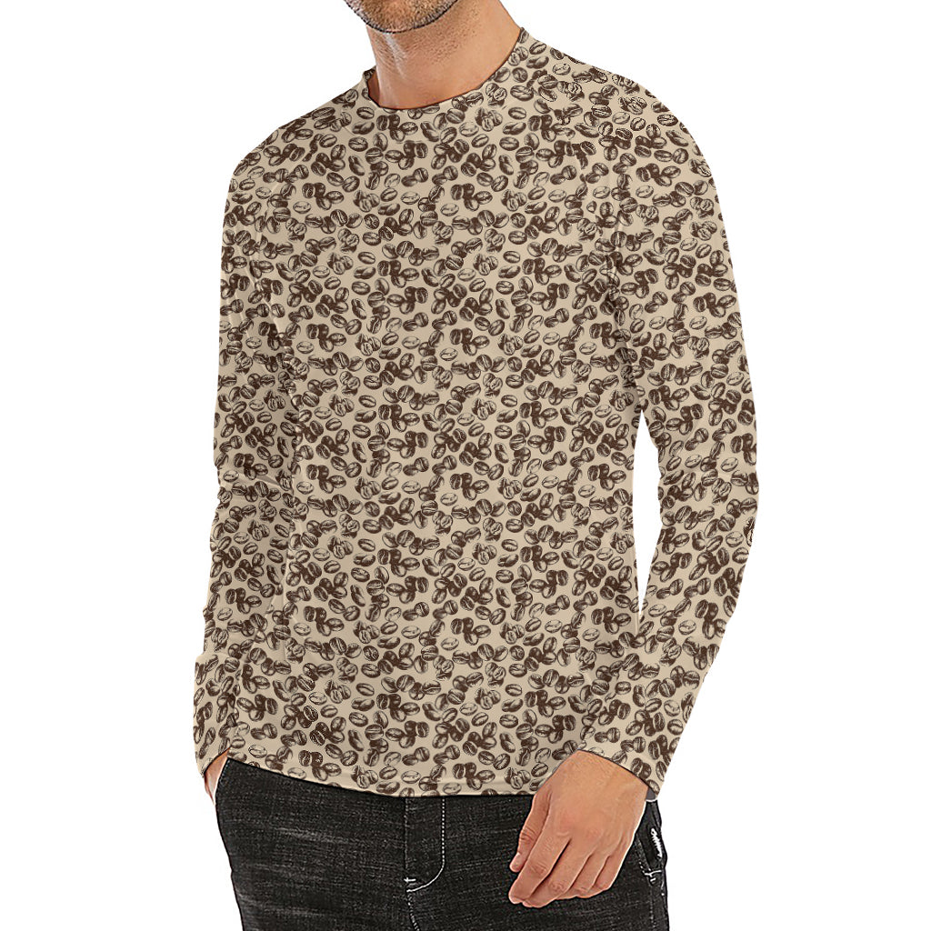 Vintage Coffee Bean Pattern Print Men's Long Sleeve Rash Guard