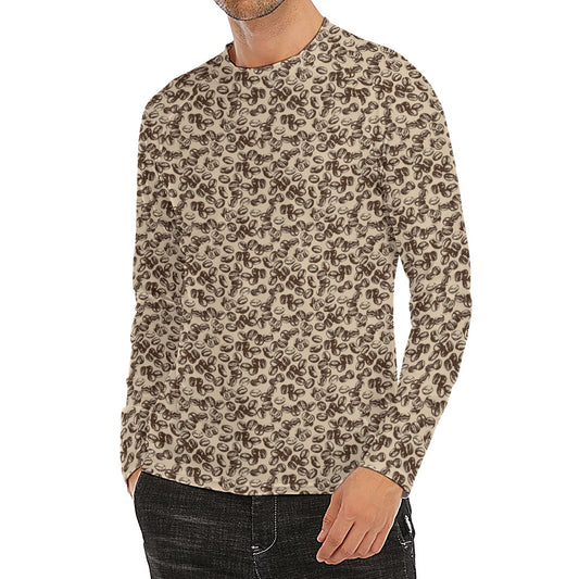 Vintage Coffee Bean Pattern Print Men's Long Sleeve Rash Guard
