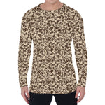 Vintage Coffee Bean Pattern Print Men's Long Sleeve T-Shirt