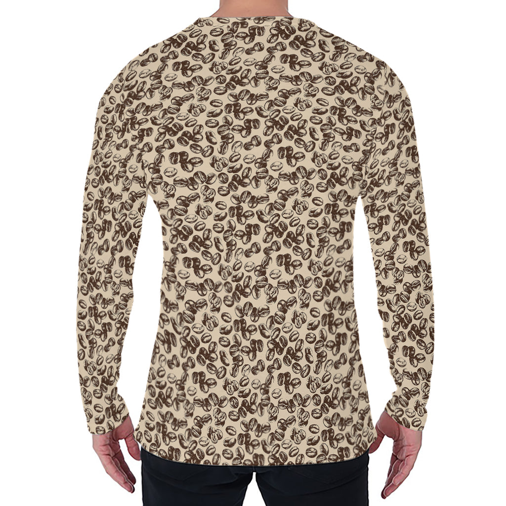 Vintage Coffee Bean Pattern Print Men's Long Sleeve T-Shirt
