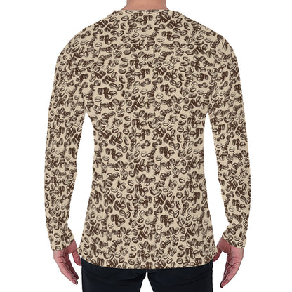 Vintage Coffee Bean Pattern Print Men's Long Sleeve T-Shirt