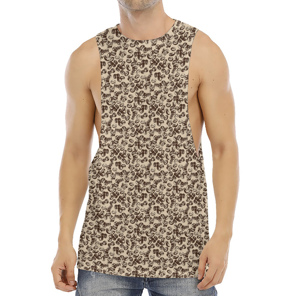 Vintage Coffee Bean Pattern Print Men's Muscle Tank Top