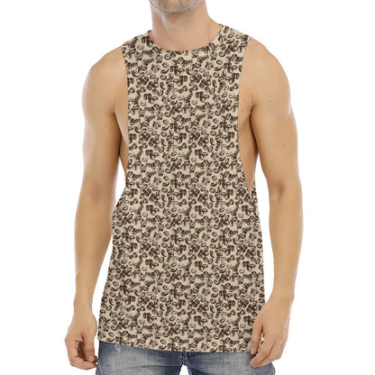 Vintage Coffee Bean Pattern Print Men's Muscle Tank Top