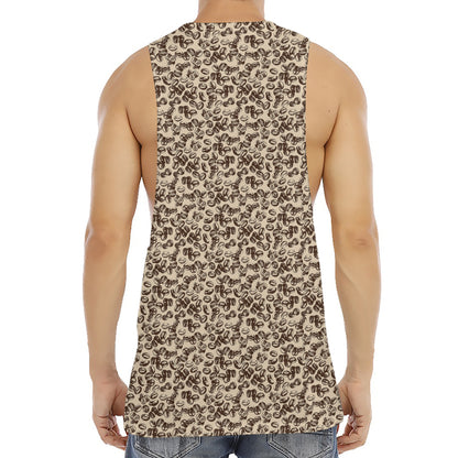 Vintage Coffee Bean Pattern Print Men's Muscle Tank Top