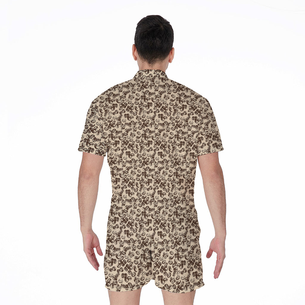 Vintage Coffee Bean Pattern Print Men's Rompers