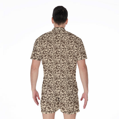Vintage Coffee Bean Pattern Print Men's Rompers