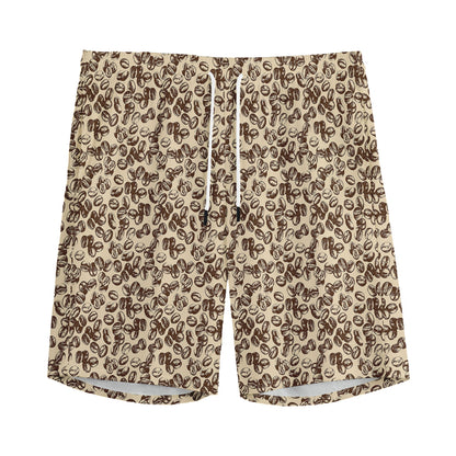 Vintage Coffee Bean Pattern Print Men's Sports Shorts