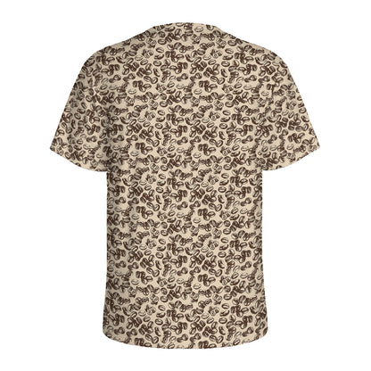 Vintage Coffee Bean Pattern Print Men's Sports T-Shirt