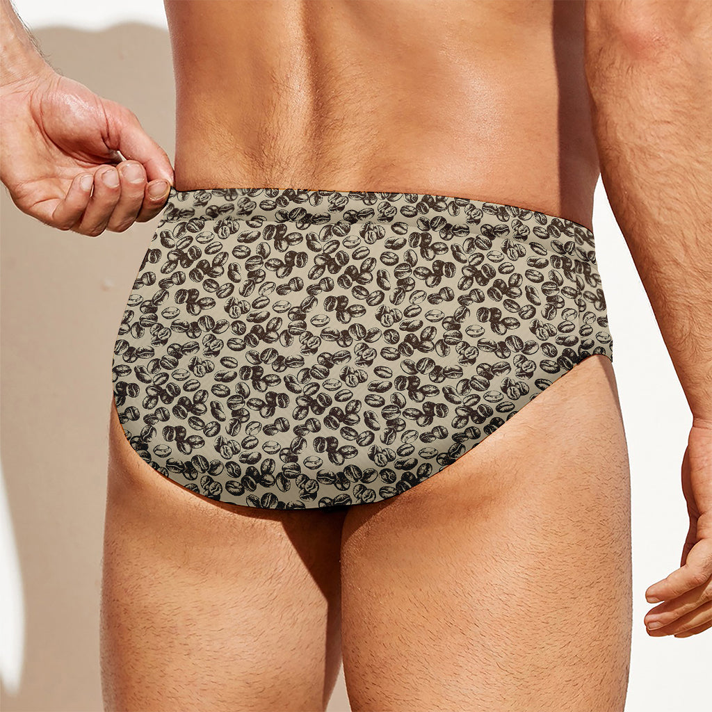 Vintage Coffee Bean Pattern Print Men's Swim Briefs