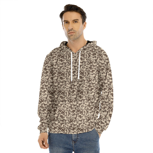 Vintage Coffee Bean Pattern Print Men's Velvet Pullover Hoodie