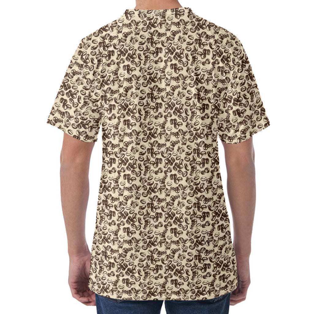 Vintage Coffee Bean Pattern Print Men's Velvet T-Shirt
