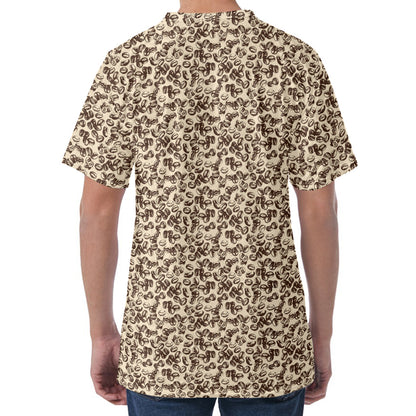Vintage Coffee Bean Pattern Print Men's Velvet T-Shirt