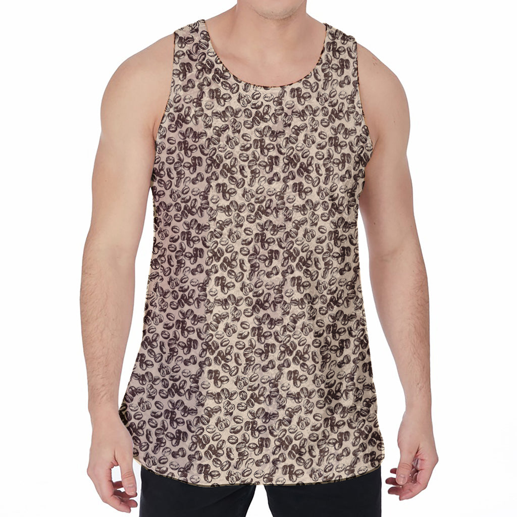 Vintage Coffee Bean Pattern Print Men's Velvet Tank Top