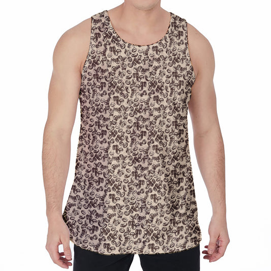 Vintage Coffee Bean Pattern Print Men's Velvet Tank Top