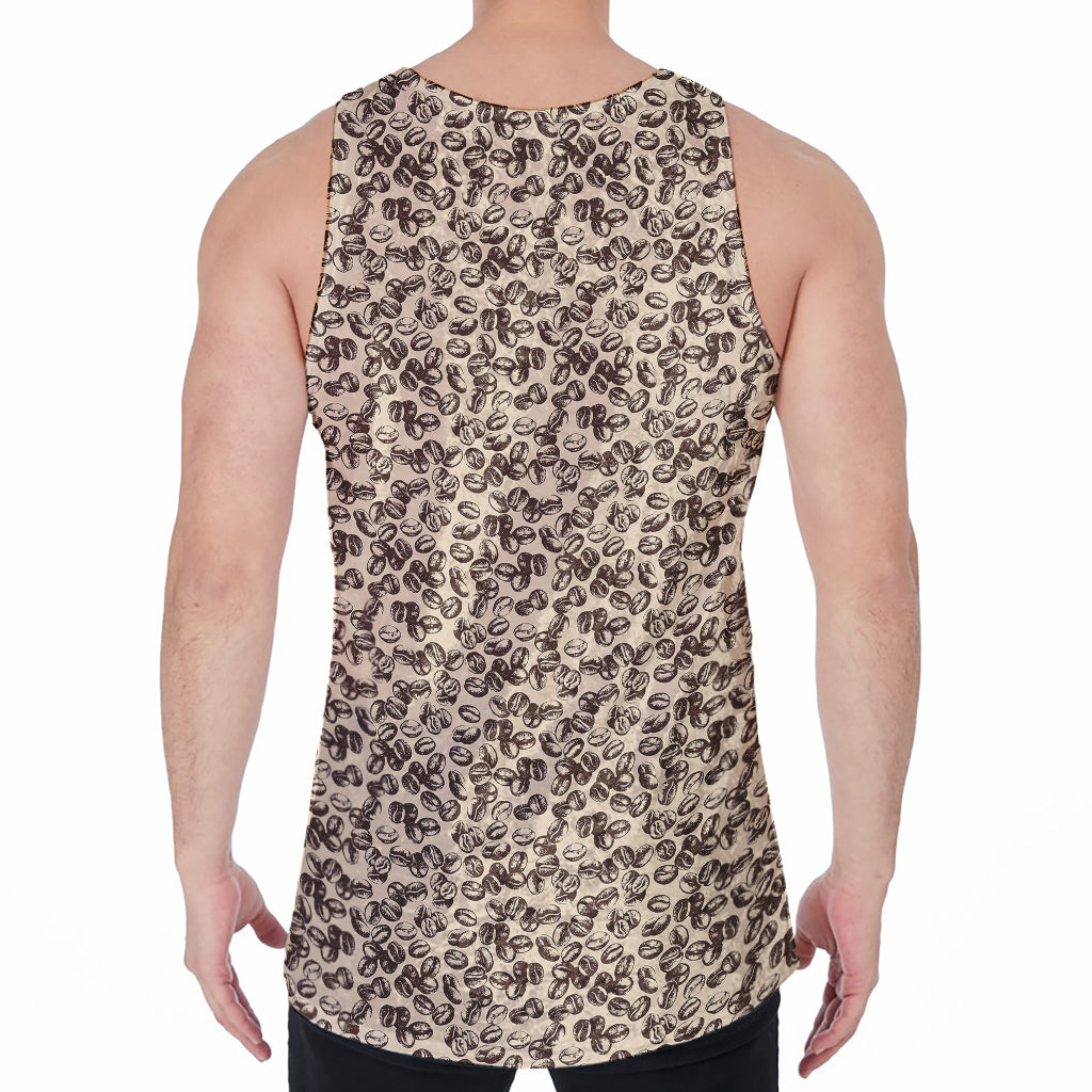 Vintage Coffee Bean Pattern Print Men's Velvet Tank Top