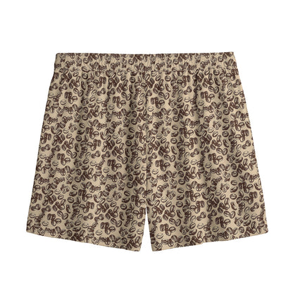 Vintage Coffee Bean Pattern Print Mesh Shorts