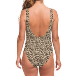 Vintage Coffee Bean Pattern Print One Piece Swimsuit