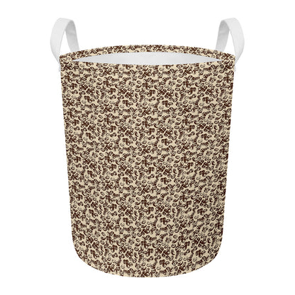 Vintage Coffee Bean Pattern Print Round Laundry Basket