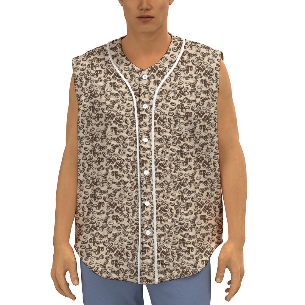 Vintage Coffee Bean Pattern Print Sleeveless Baseball Jersey