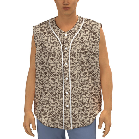 Vintage Coffee Bean Pattern Print Sleeveless Baseball Jersey