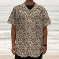 Vintage Coffee Bean Pattern Print Textured Short Sleeve Shirt