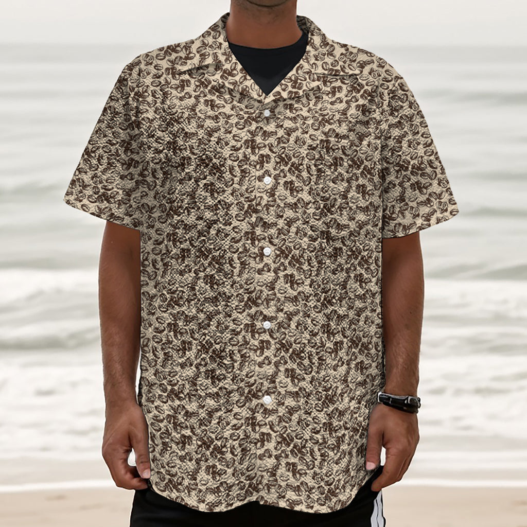 Vintage Coffee Bean Pattern Print Textured Short Sleeve Shirt
