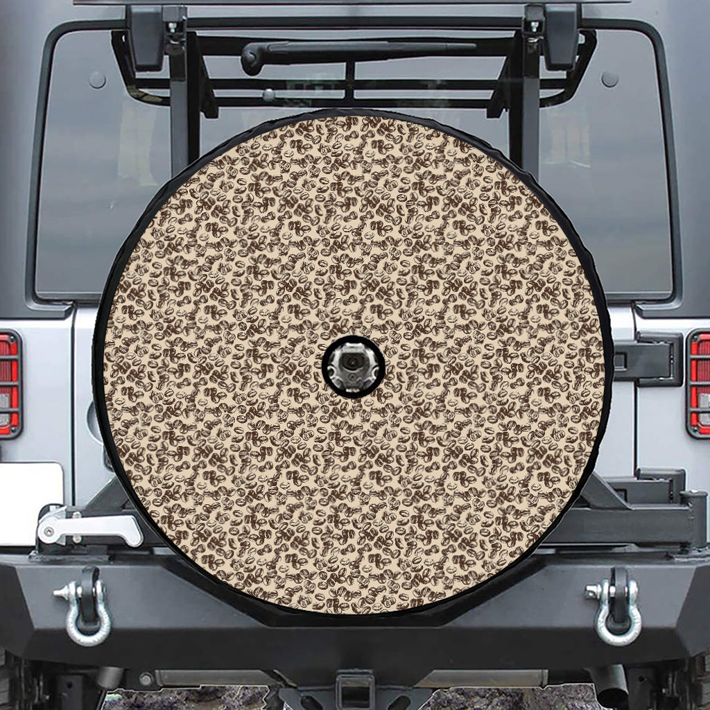 Vintage Coffee Bean Pattern Print Tire Cover With Camera Hole