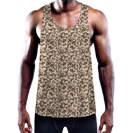 Vintage Coffee Bean Pattern Print Training Tank Top