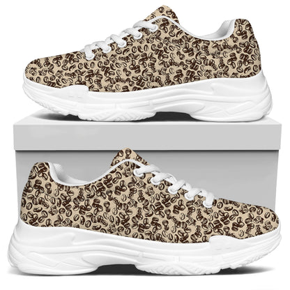 Vintage Coffee Bean Pattern Print White Chunky Shoes