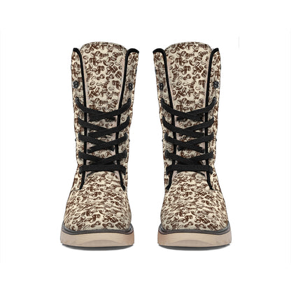 Vintage Coffee Bean Pattern Print Winter Boots