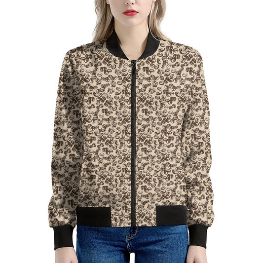 Vintage Coffee Bean Pattern Print Women's Bomber Jacket