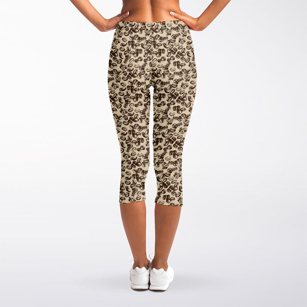 Vintage Coffee Bean Pattern Print Women's Capri Leggings