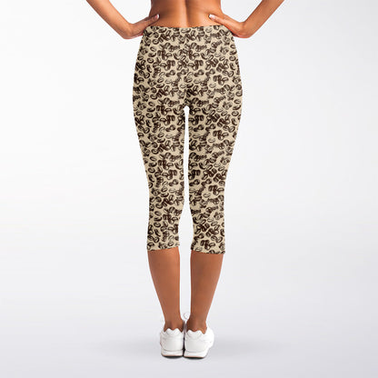 Vintage Coffee Bean Pattern Print Women's Capri Leggings