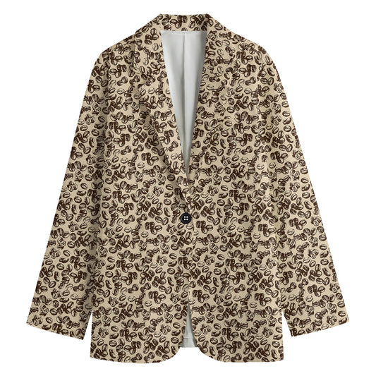 Vintage Coffee Bean Pattern Print Women's Cotton Blazer