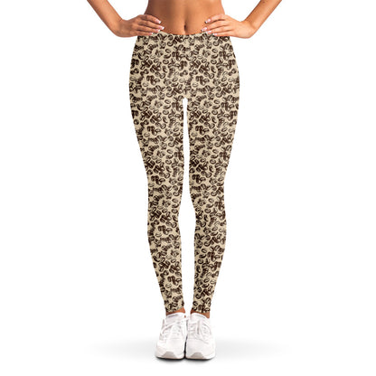 Vintage Coffee Bean Pattern Print Women's Leggings