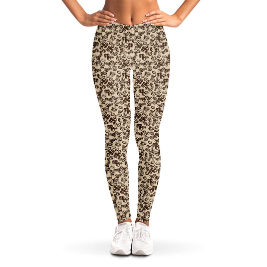 Vintage Coffee Bean Pattern Print Women's Leggings