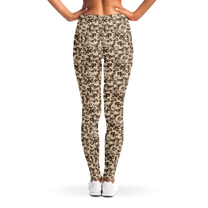 Vintage Coffee Bean Pattern Print Women's Leggings