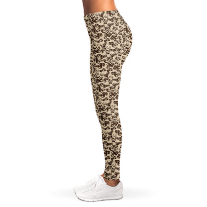 Vintage Coffee Bean Pattern Print Women's Leggings
