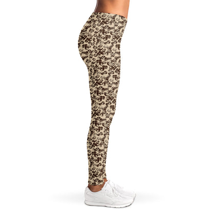 Vintage Coffee Bean Pattern Print Women's Leggings