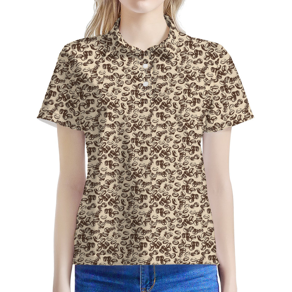 Vintage Coffee Bean Pattern Print Women's Polo Shirt