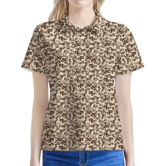 Vintage Coffee Bean Pattern Print Women's Polo Shirt