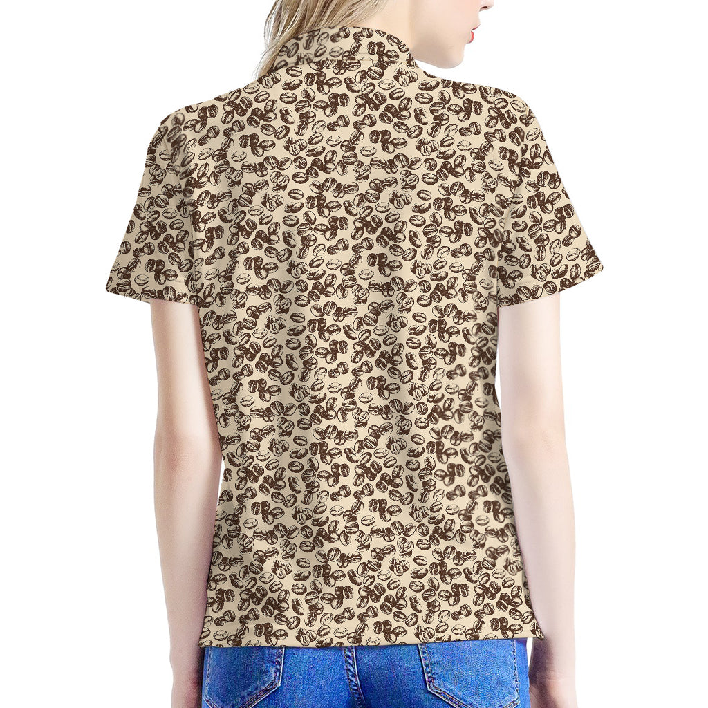 Vintage Coffee Bean Pattern Print Women's Polo Shirt