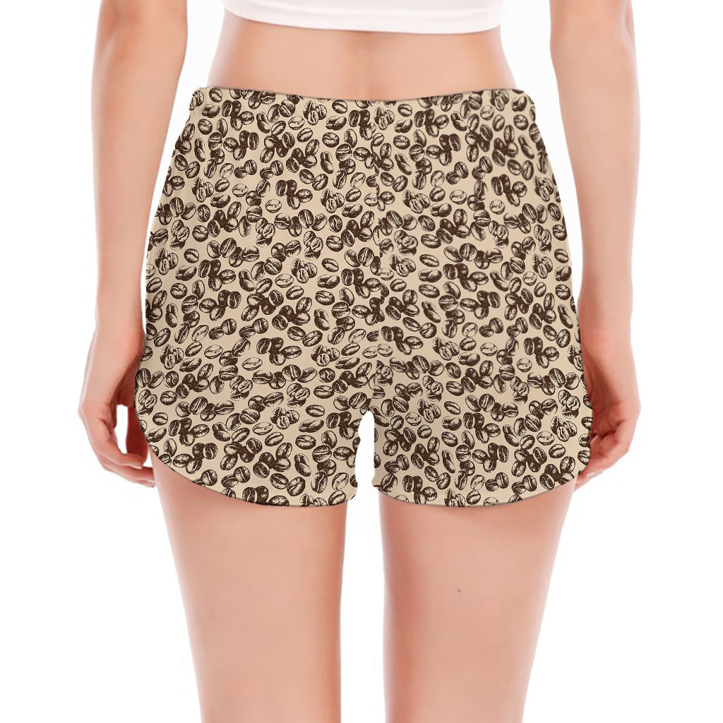 Vintage Coffee Bean Pattern Print Women's Split Running Shorts