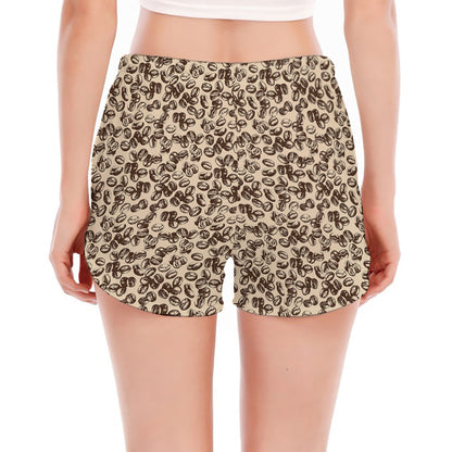 Vintage Coffee Bean Pattern Print Women's Split Running Shorts