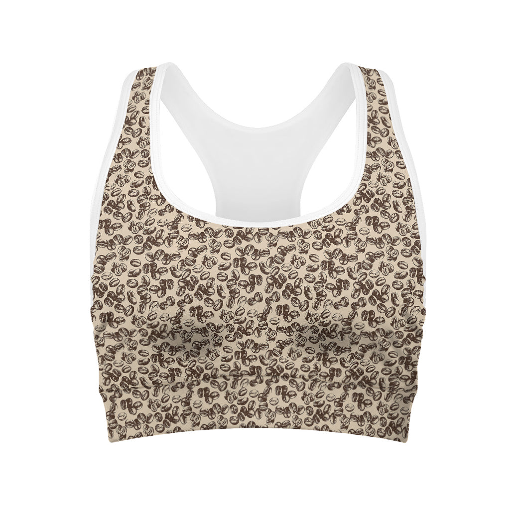 Vintage Coffee Bean Pattern Print Women's Sports Bra