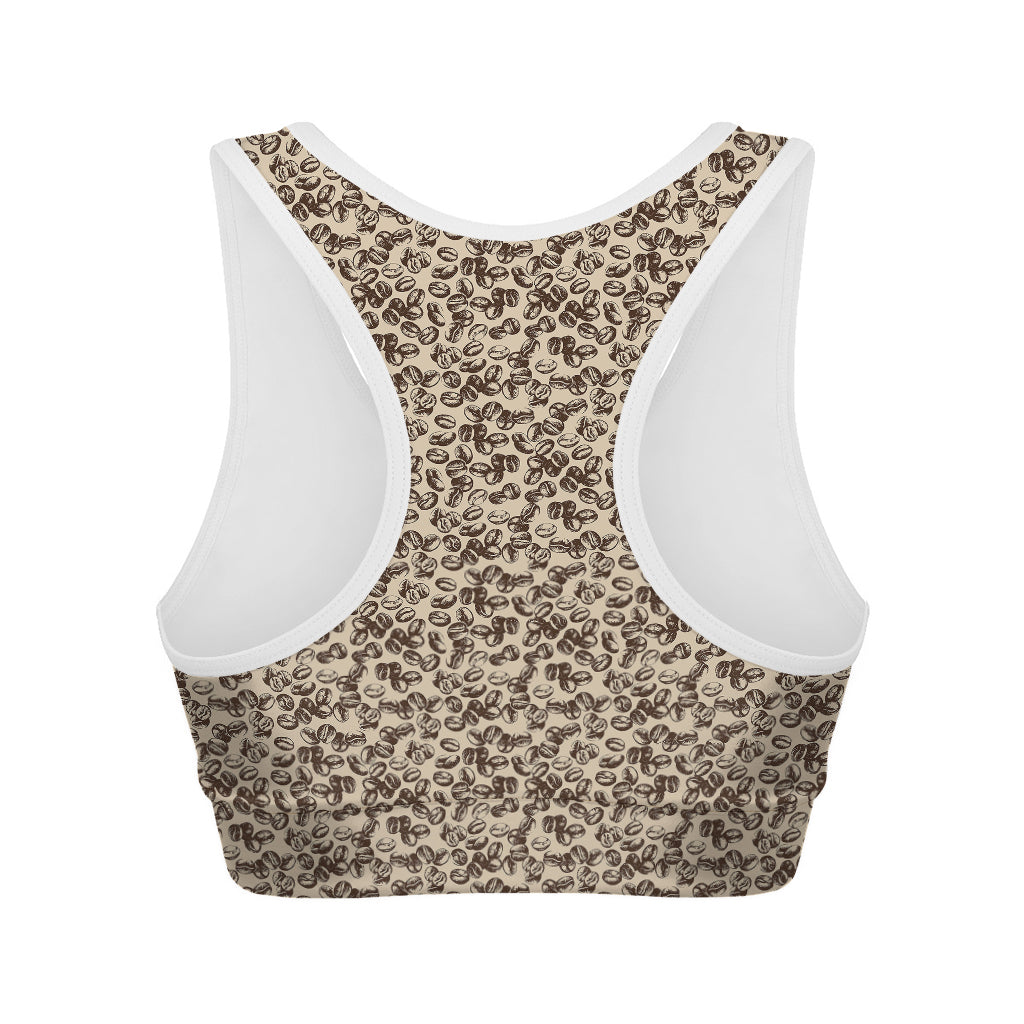 Vintage Coffee Bean Pattern Print Women's Sports Bra