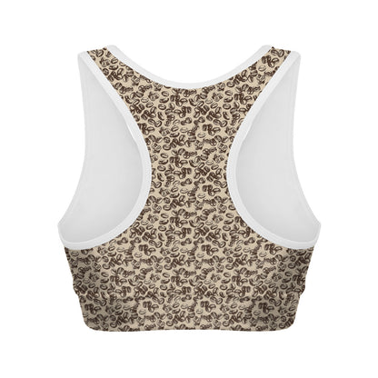 Vintage Coffee Bean Pattern Print Women's Sports Bra