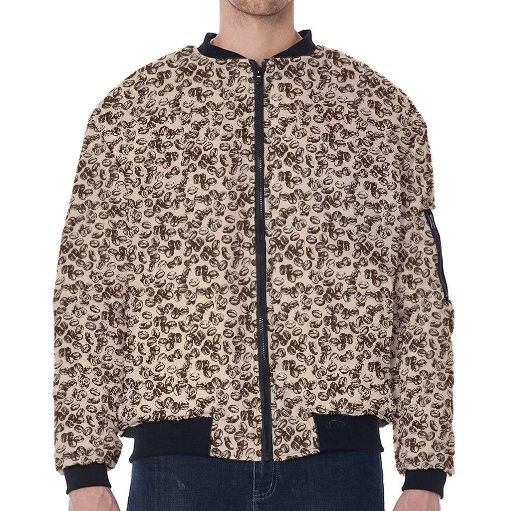 Vintage Coffee Bean Pattern Print Zip Sleeve Bomber Jacket