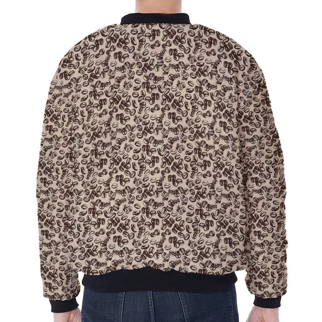 Vintage Coffee Bean Pattern Print Zip Sleeve Bomber Jacket